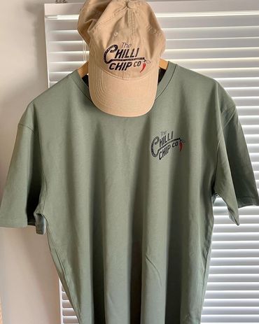 The Chilli Chip Co T-Shirts Sage/White S/M/L/XL The Chilli Chip Co Caps Fawn/Green