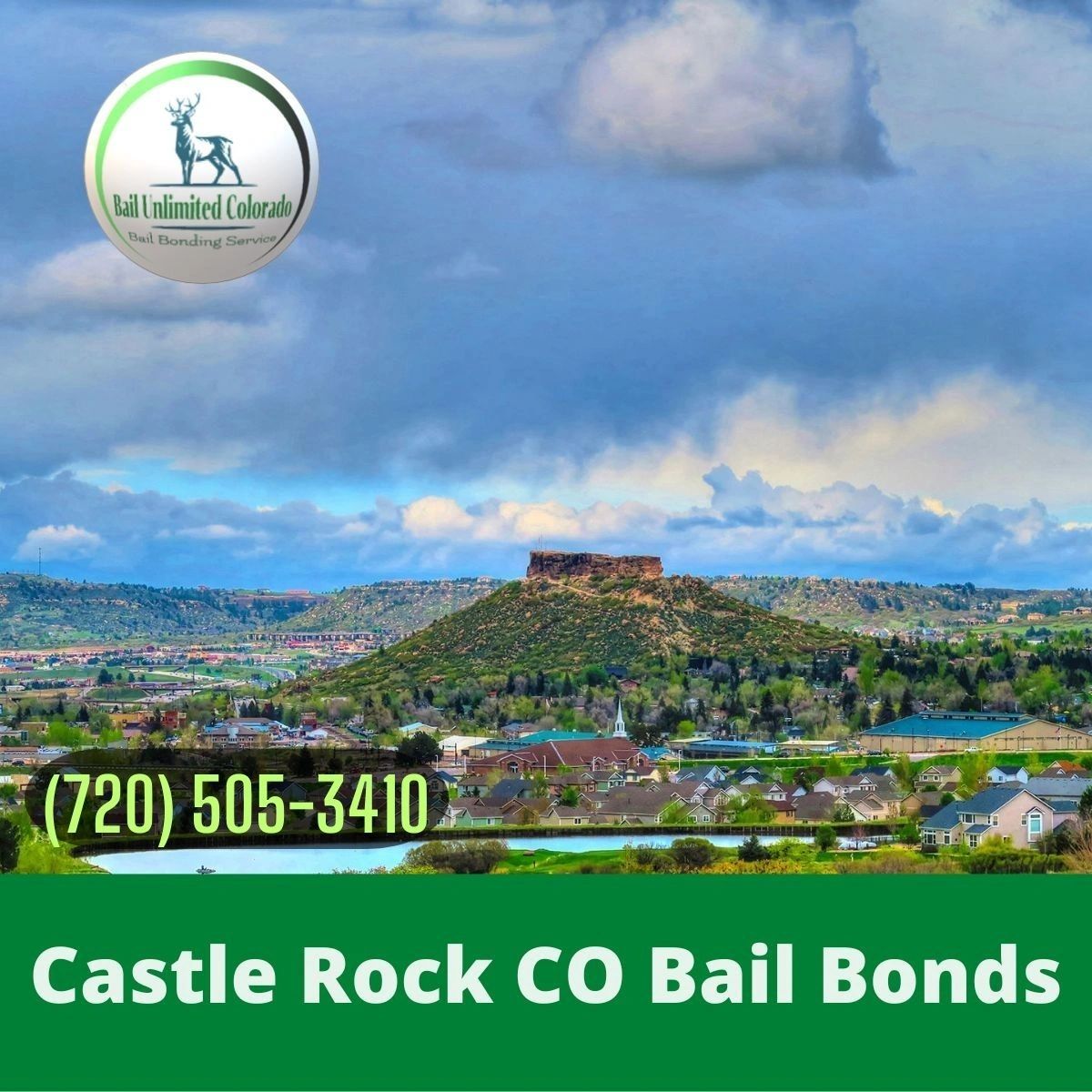 Castle Rock CO Bail Bonds (720) 505-3410 Bail Unlimited Colorado LOGO. Scenic Castle Rock