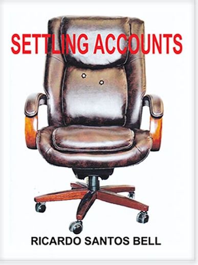 book cover showing an executive desk chair with two bullet holes