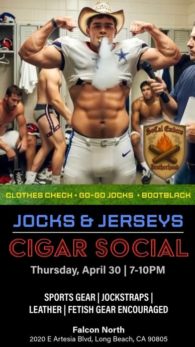 Muscular man in football gear and cowboy hat vaping at a locker room event.