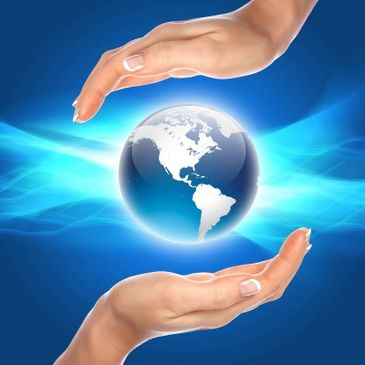 A picture of globe in between two hands