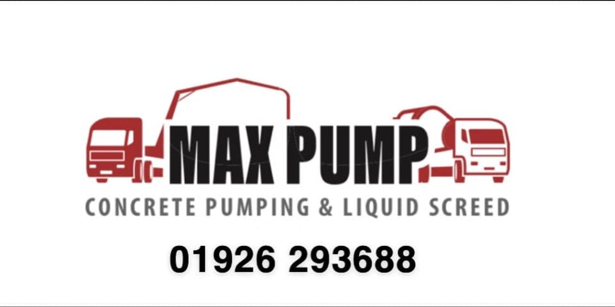 Max Pump concrete pumping and Liquid screed logo, with phone number 