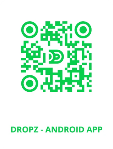 Green QR code for Dropz Android app on a white background.