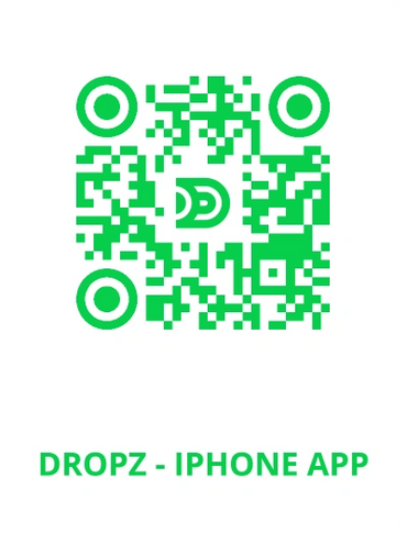 Green QR code for Dropz iPhone app on white background.