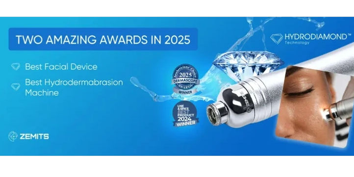Award-winning HydroDiamond facial device for 2025 by Zemits.