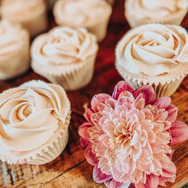 Close up of blush cupcakes