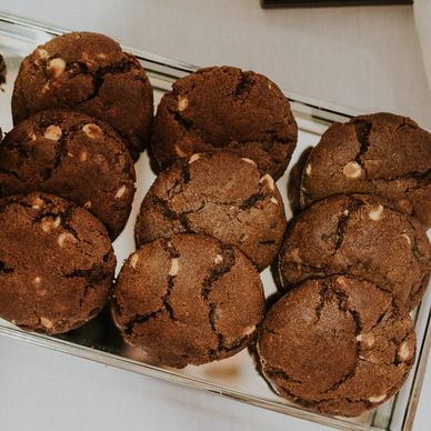 Display of triple chocolate cookies and brownies