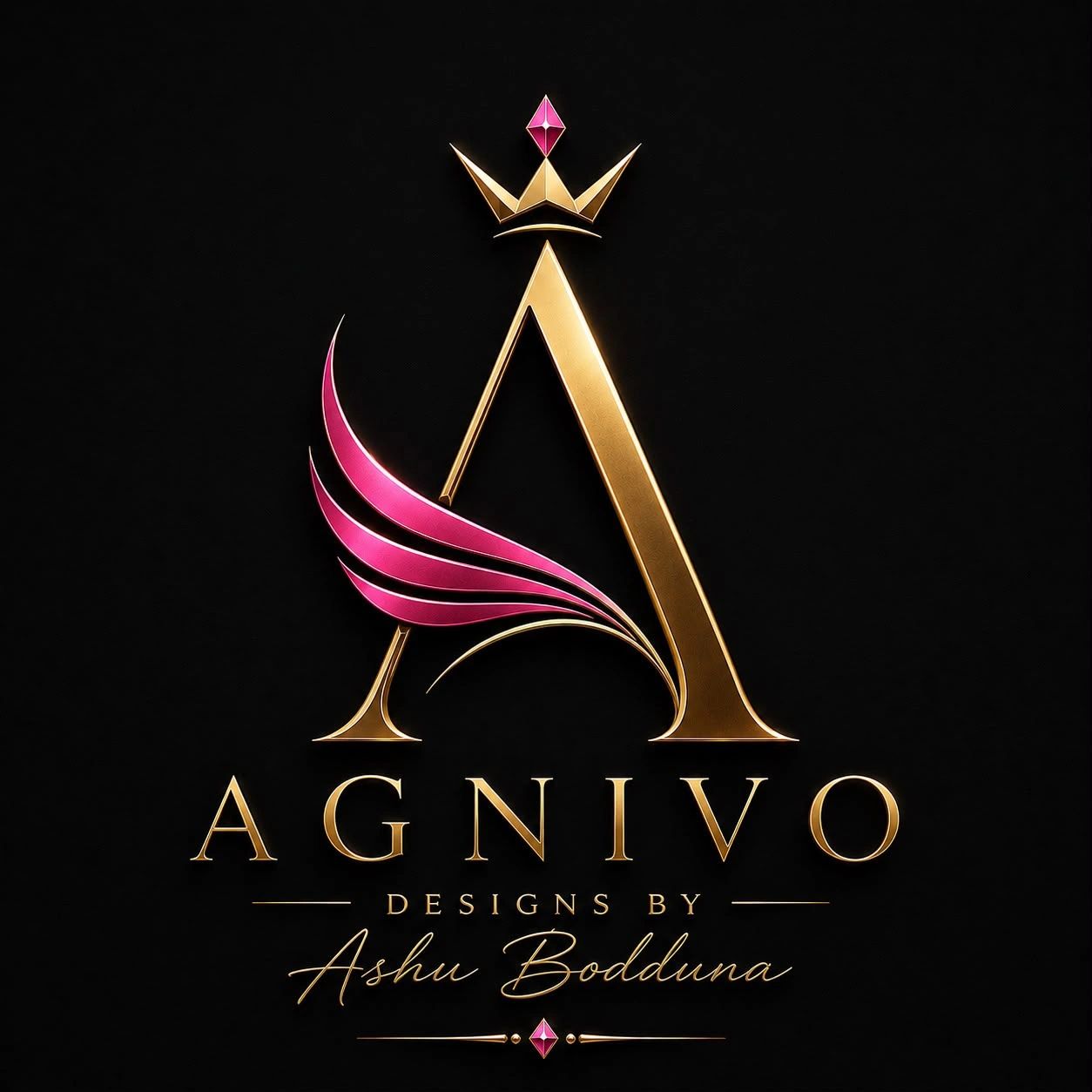 Elegant logo for Agnivo Designs with a gold and pink theme.