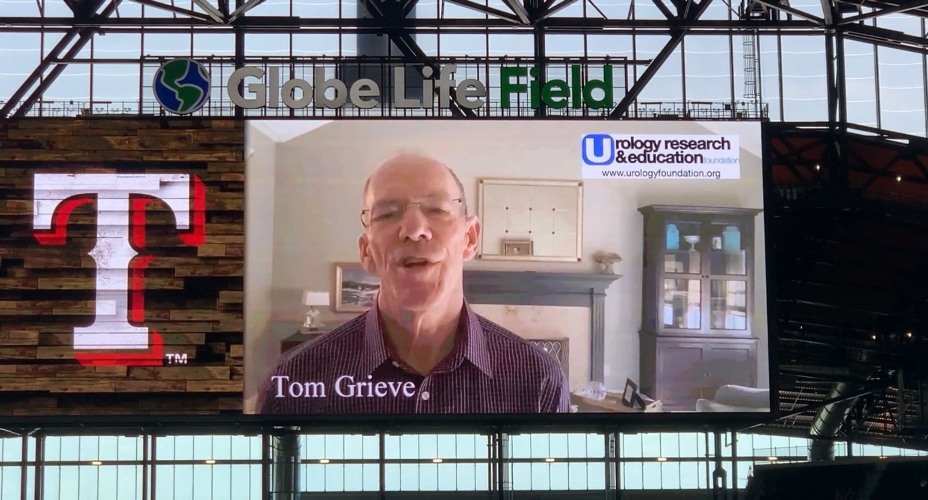 Prostate cancer awareness night at the Texas Rangers Game. Tom Grieve gives public service announce