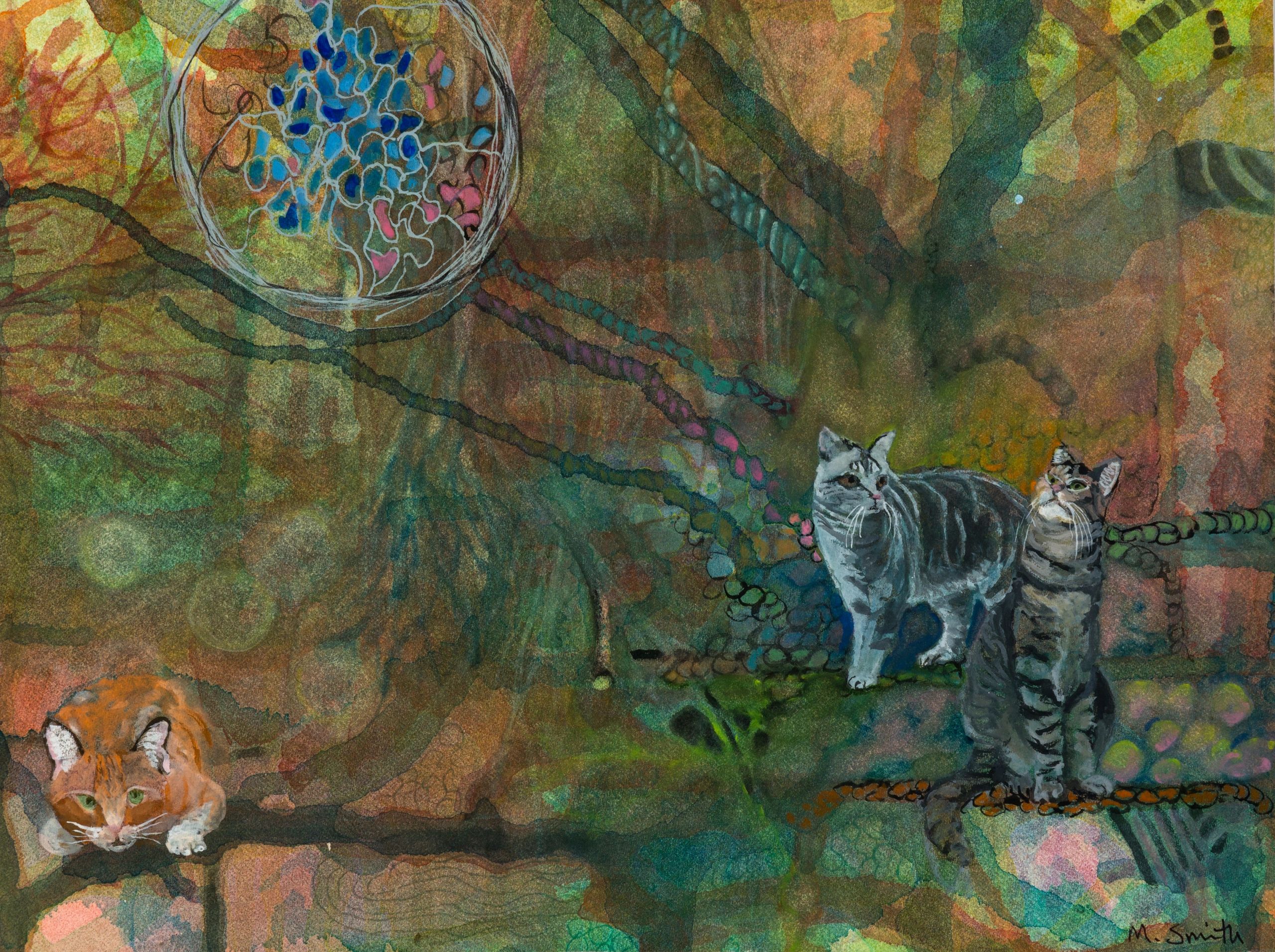 three cats on an abstract background