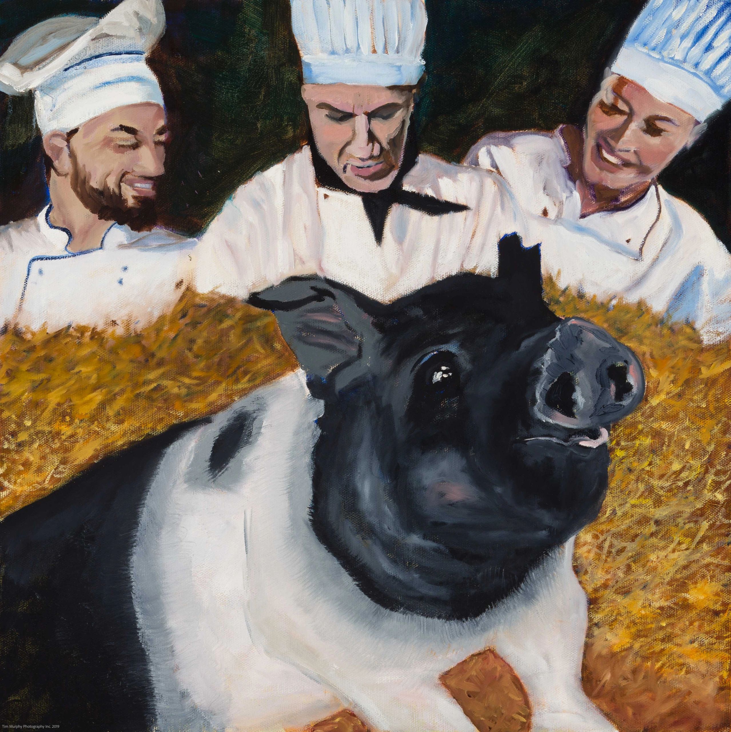 three chefs and a pig