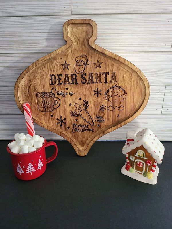 Christmas ornament serving tray to leave snacks and hot chocolate for Santa.