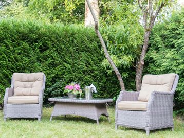 garden table set outside in garden