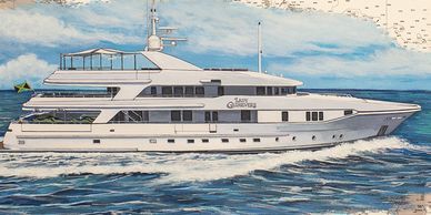 A large white yacht cruising on the ocean.