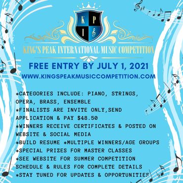 Kings Peak International classical Music Competition Spring announcement infographic