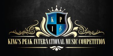 Elegant logo for King's Peak International Music Competition with gold and blue crest.