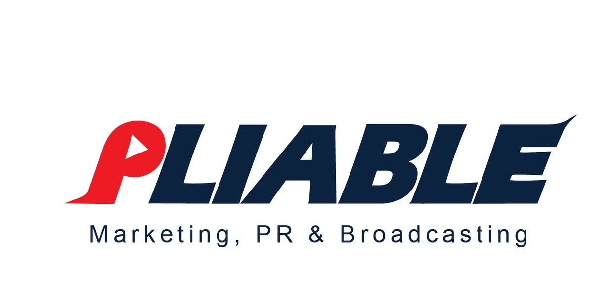 Logo of Pliable Marketing, PR & Broadcasting with a red play button icon.