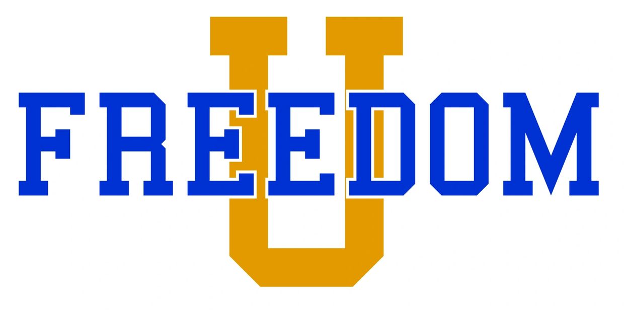 Logo with the word 'FREEDOM' and a large 'U' behind it.