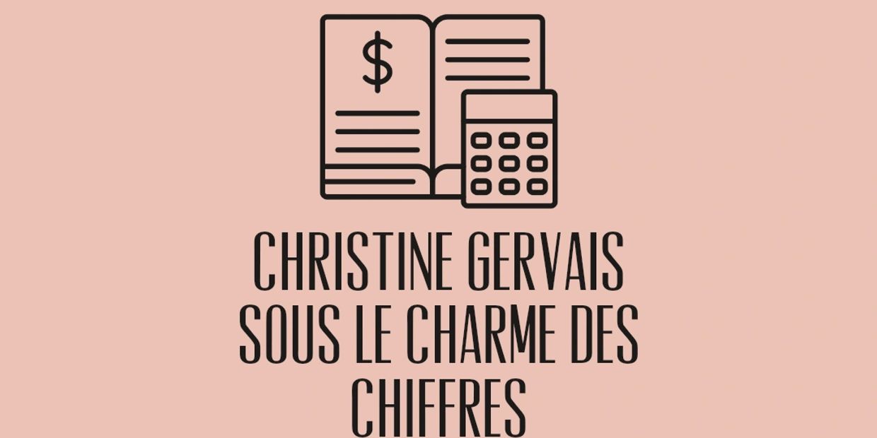 Minimalist logo with a book, calculator, and name Christine Gervais.