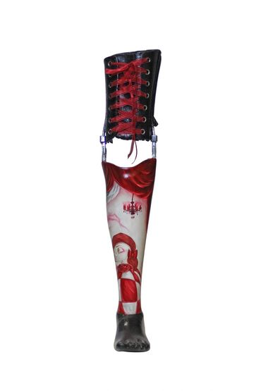 Prosthetic leg, customized for the Painted Prosthetic project. Exhibited at Arch Enemy, Philadelphia