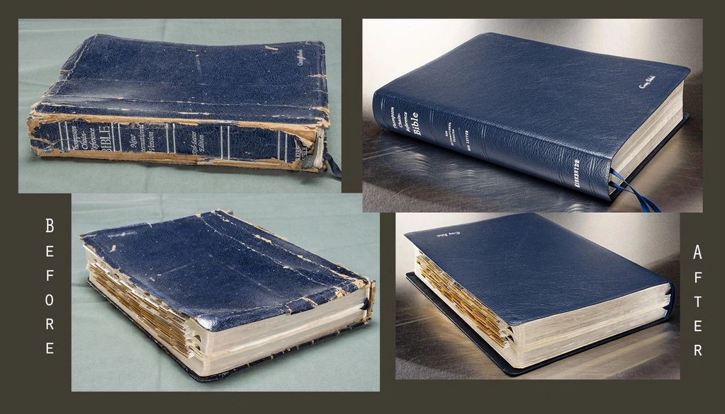 Thompson-Chain Reference Bible rebound in Navy Blue Genuine Cowhide Leather