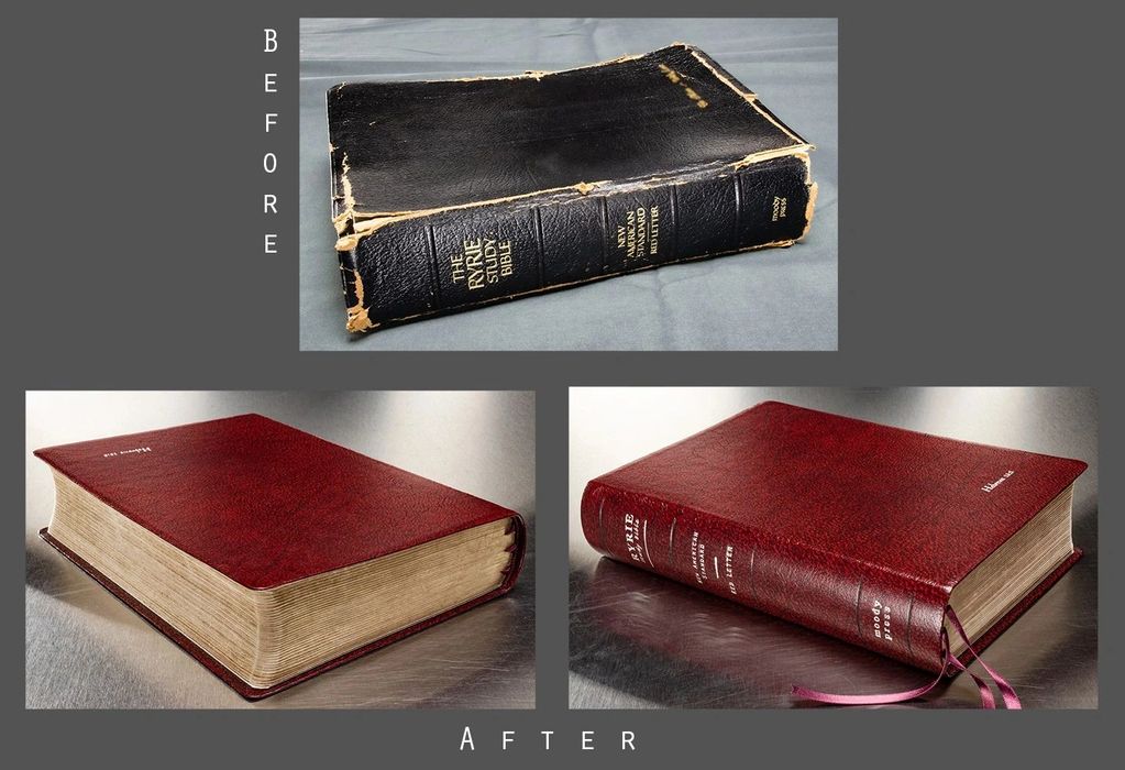 Ryrie Study Bible rebound in Magma Genuine Cowhide Leather