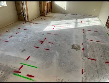 Apartment markings of pt cables and support beams.