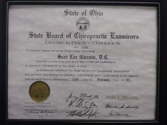 Dr. Scot Gircsis state of Ohio license to practice chiropractic 