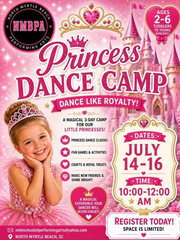 Princess Dance Camp for toddlers ages 2-6 with fun classes and activities in North Myrtle Beach.