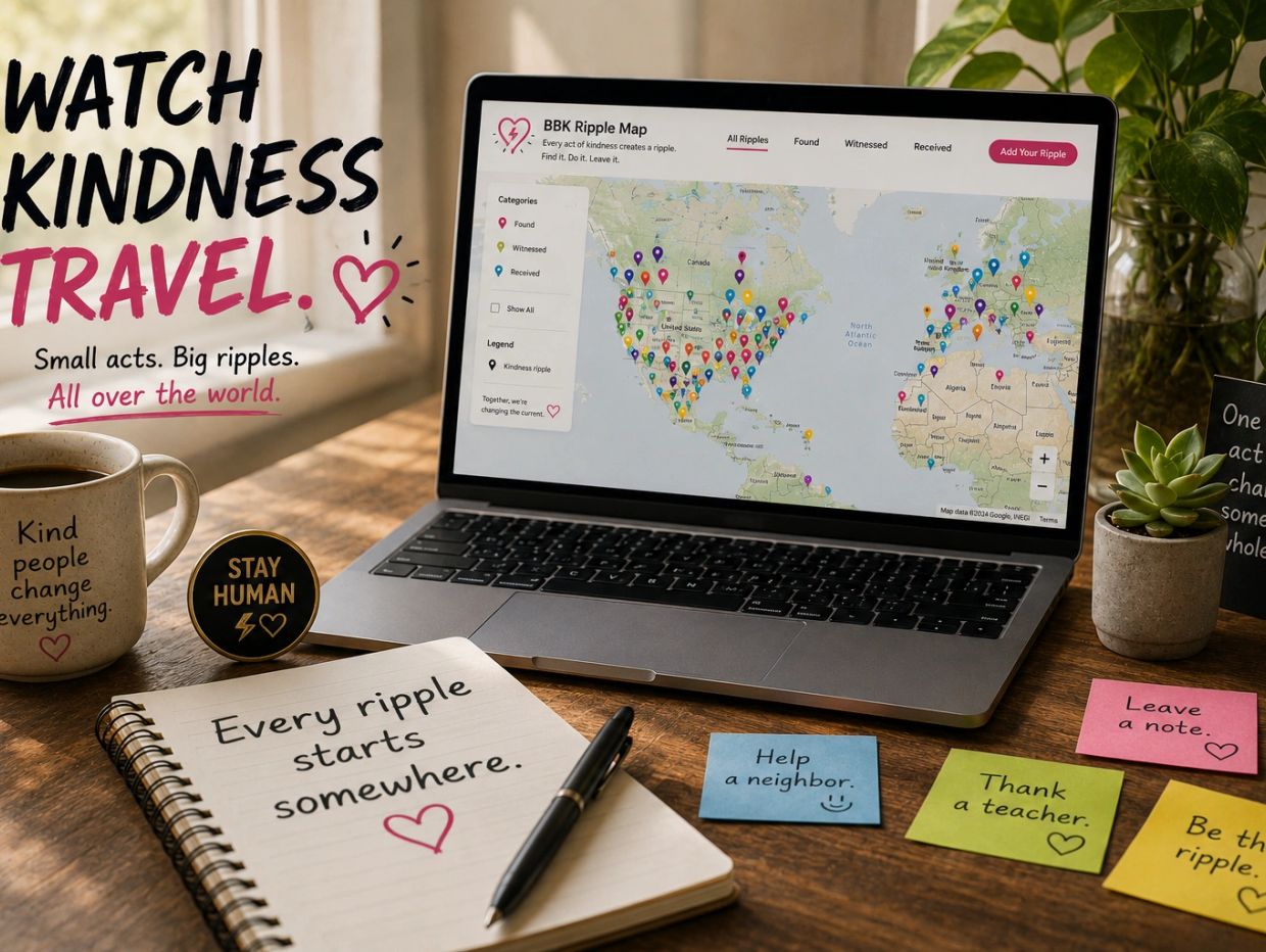 Workspace promoting kindness and positive actions worldwide.
