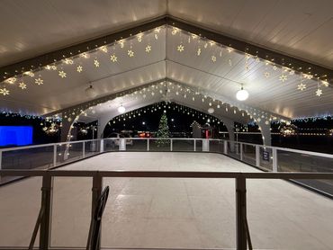 Completed synthetic ice rink beneath the Adamsville park pavilion.