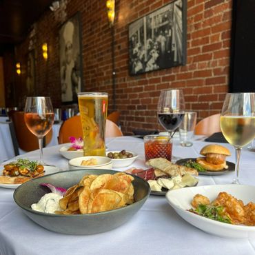 Antipasti, Beer and Wine on a dining table