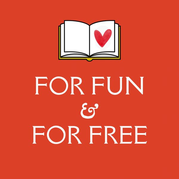 Open book with heart and text: For fun & for free.