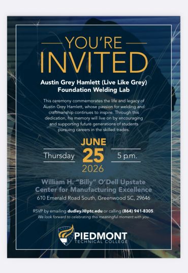 Invitation to Austin Grey Hamlett Welding Lab ceremony.