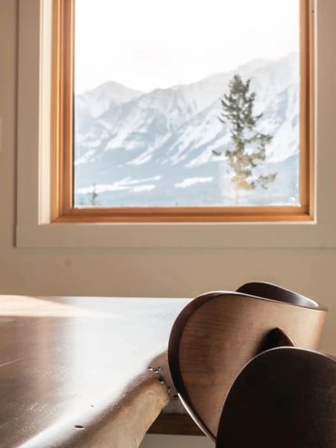 view from dining room in Pur Lodging mountain cabin