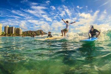Surf fun, kids surfing waikiki, learn to surf, lifejacket rentals