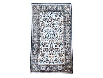Blue floral arts and crafts rug: traditional wedding aisle runner, event hire, Scotland styling.