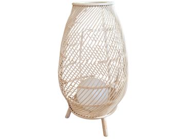 Rattan LED floor lamp: boho wedding lighting hire, brand activation decor, Scotland event styling.