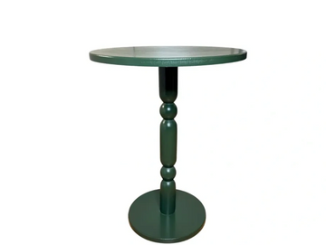 Dark green bobbin side table: pedestal hire, brand activation prop, luxury wedding styling Scotland.