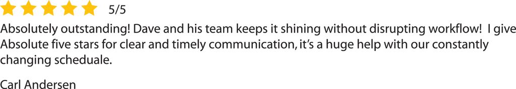Five-star review praising Dave and his team's excellent service and communication.