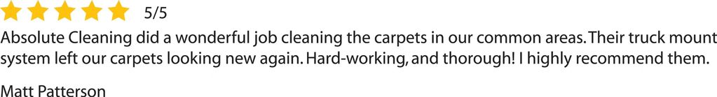 Positive 5-star review praising Absolute Cleaning's carpet cleaning services.