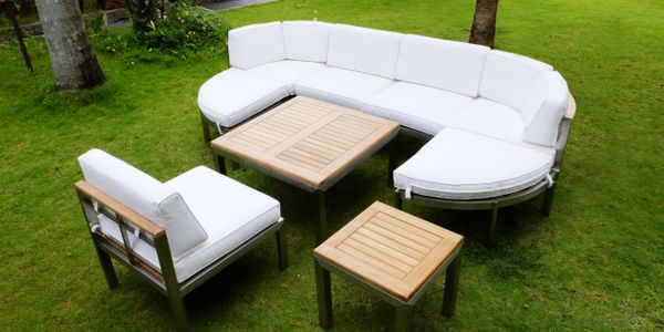 Teak and Marine Grade Steel Outdoor Patio Furniture - Couch Style Deep Seating