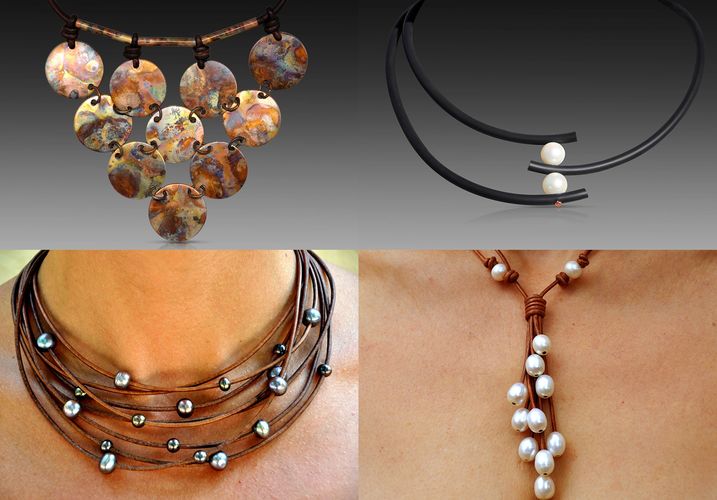 Jewelry designs by Christine Chandler. Leather Jewelry combinations of Pearls, Leather, Copper ...