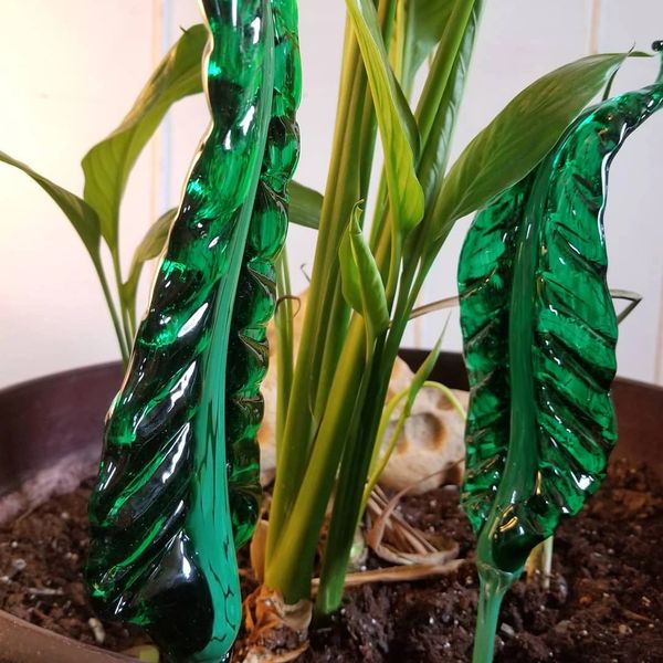 handblown sculpture glass art flowers leaves