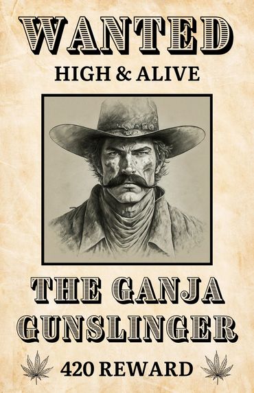 Wanted poster of 'The Ganja Gunslinger' with a 420 reward.