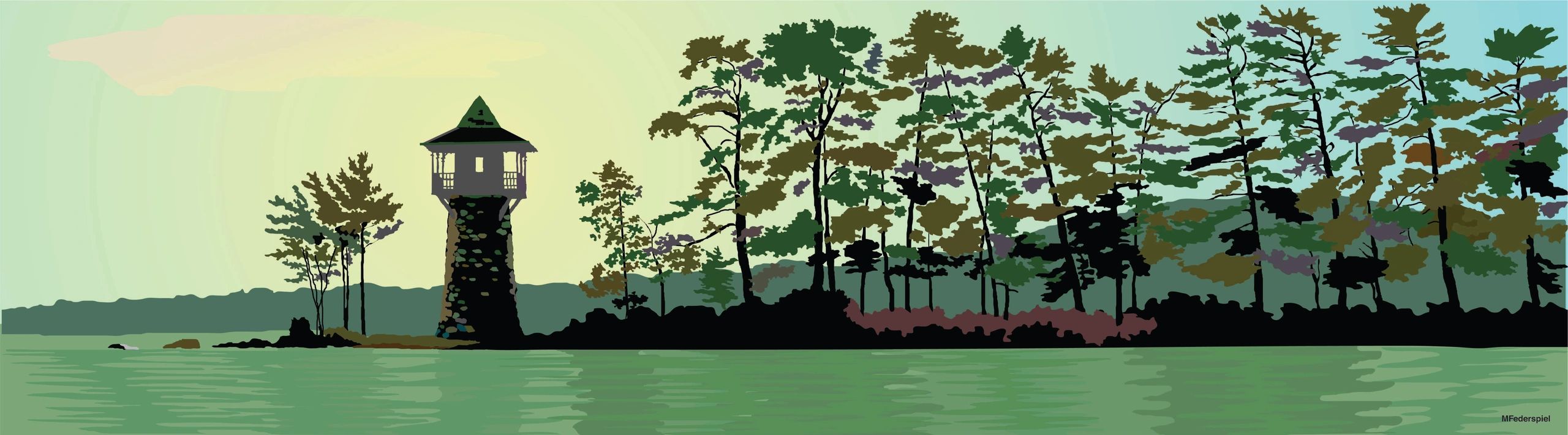 Spindle Point, Lake Winnipesaukee, Meredith, NH, USA by Marian Federspiel. Digital Drawing.