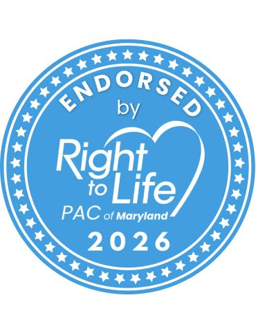 Blue circular emblem endorsing Right to Life PAC of Maryland for 2026.