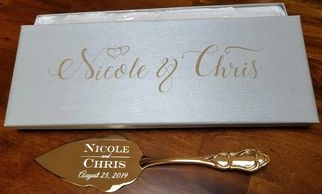 Wedding Cake Server and Knife Set Engraved Gold Tone Server Gold Plated Traditional Cake Server