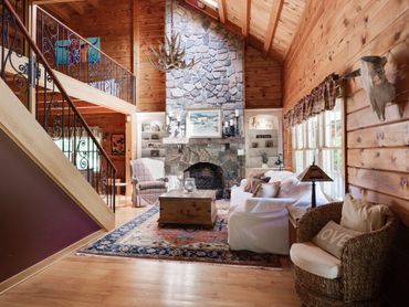 Fireplace re-build, painted bookcases & new antler light