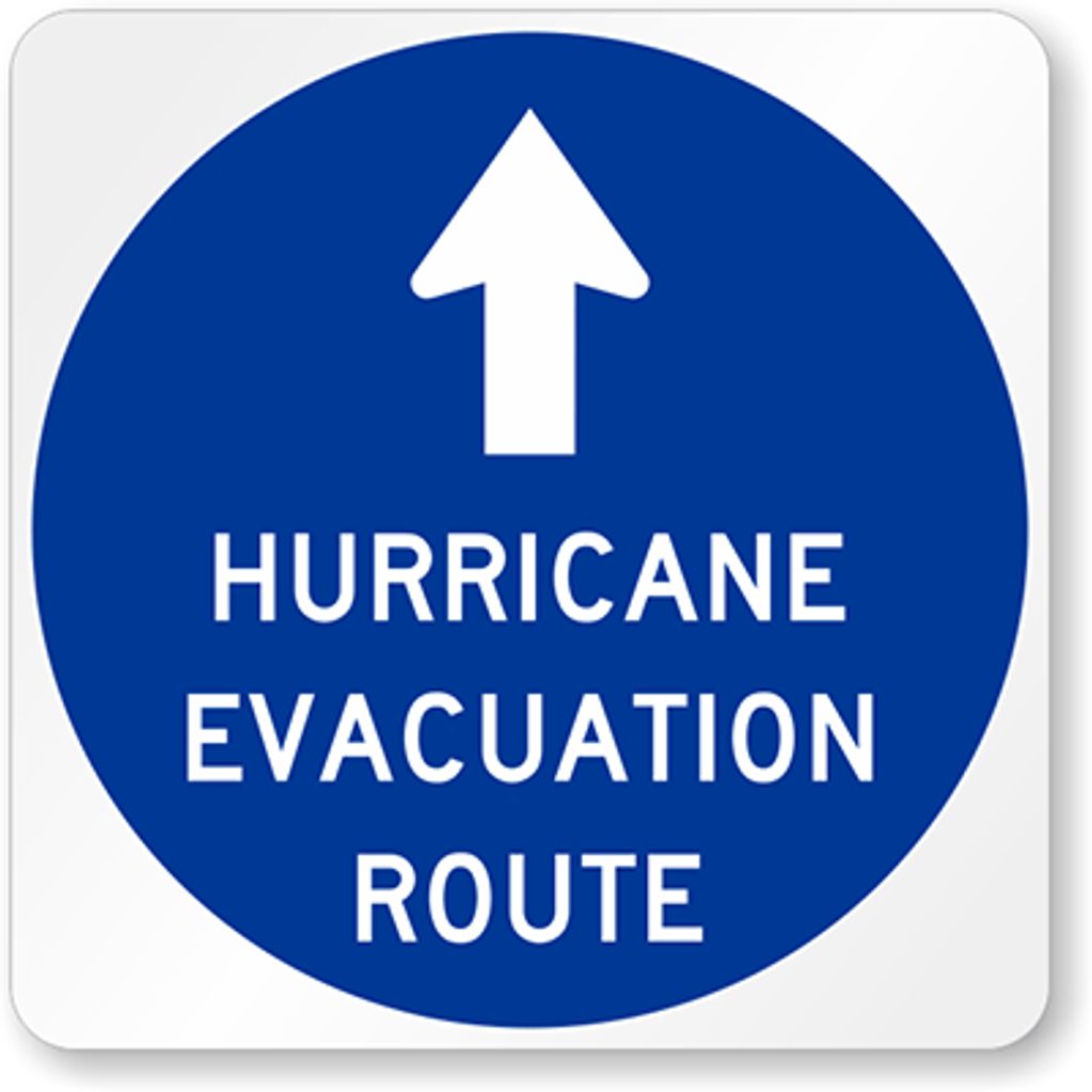 Hurricane evacuation route sign pointing up.